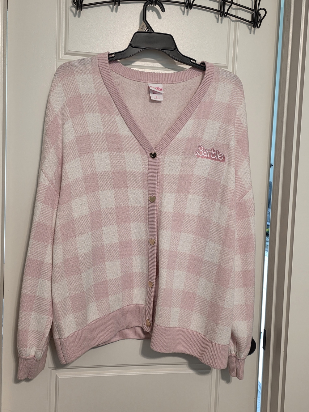 Hot Topic Barbie The Movie Pink Gingham Patch Cardigan Size Plus 2